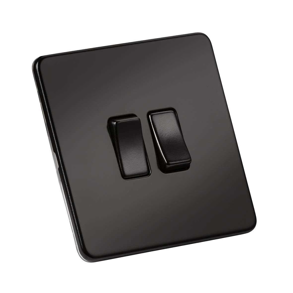 10AX 2 Gang 2 Way Screwless Flat Plate Light Switch - Matt Black with Black Rocker - view 5