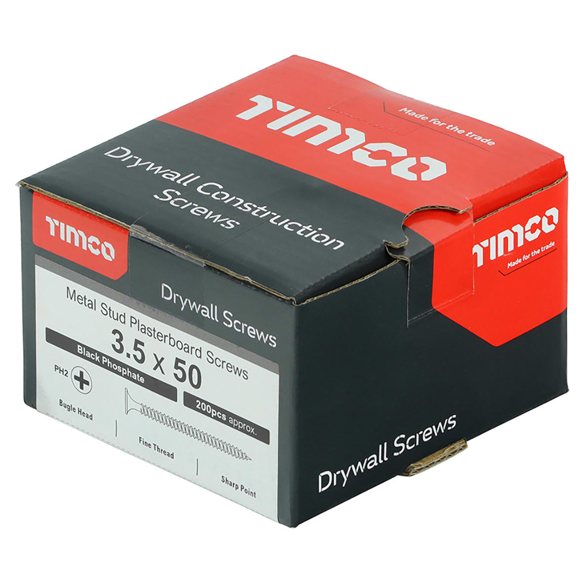 Fine Thread Bugle Head Drywall Screws - 3.5 x 50mm - Dark Grey Phosphate - Pack of 200 - view 3