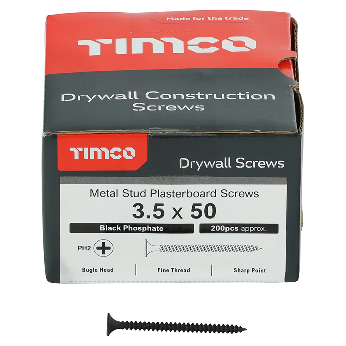 Fine Thread Bugle Head Drywall Screws - 3.5 x 50mm - Dark Grey Phosphate - Pack of 200 - view 4