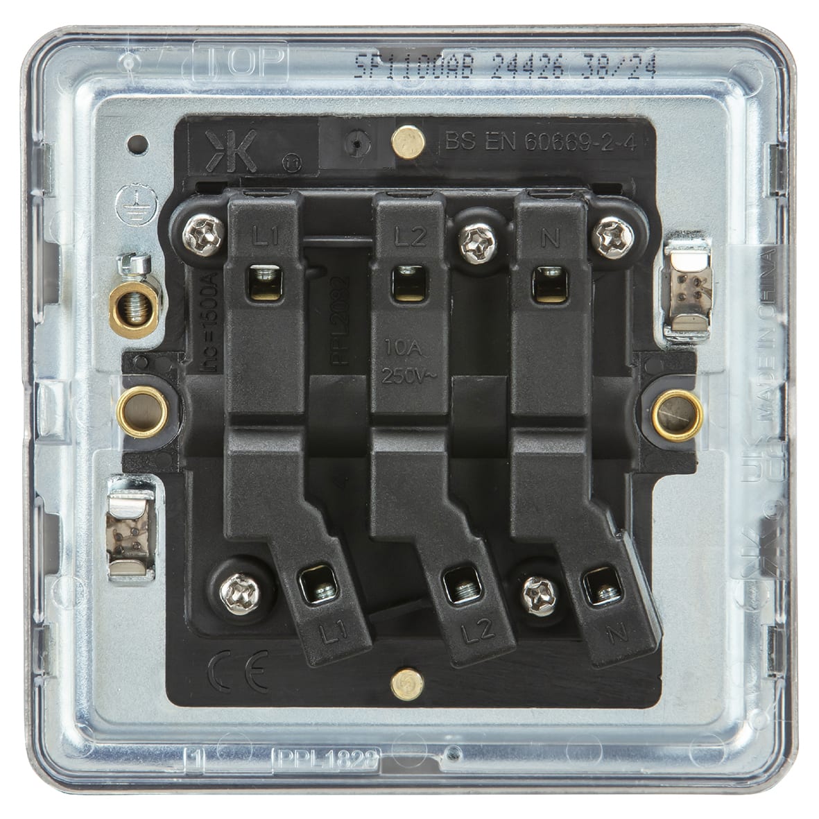 10A 1 Gang Screwless Flat Plate Triple Pole Fan Isolator Switch - Antique Brass - view 3