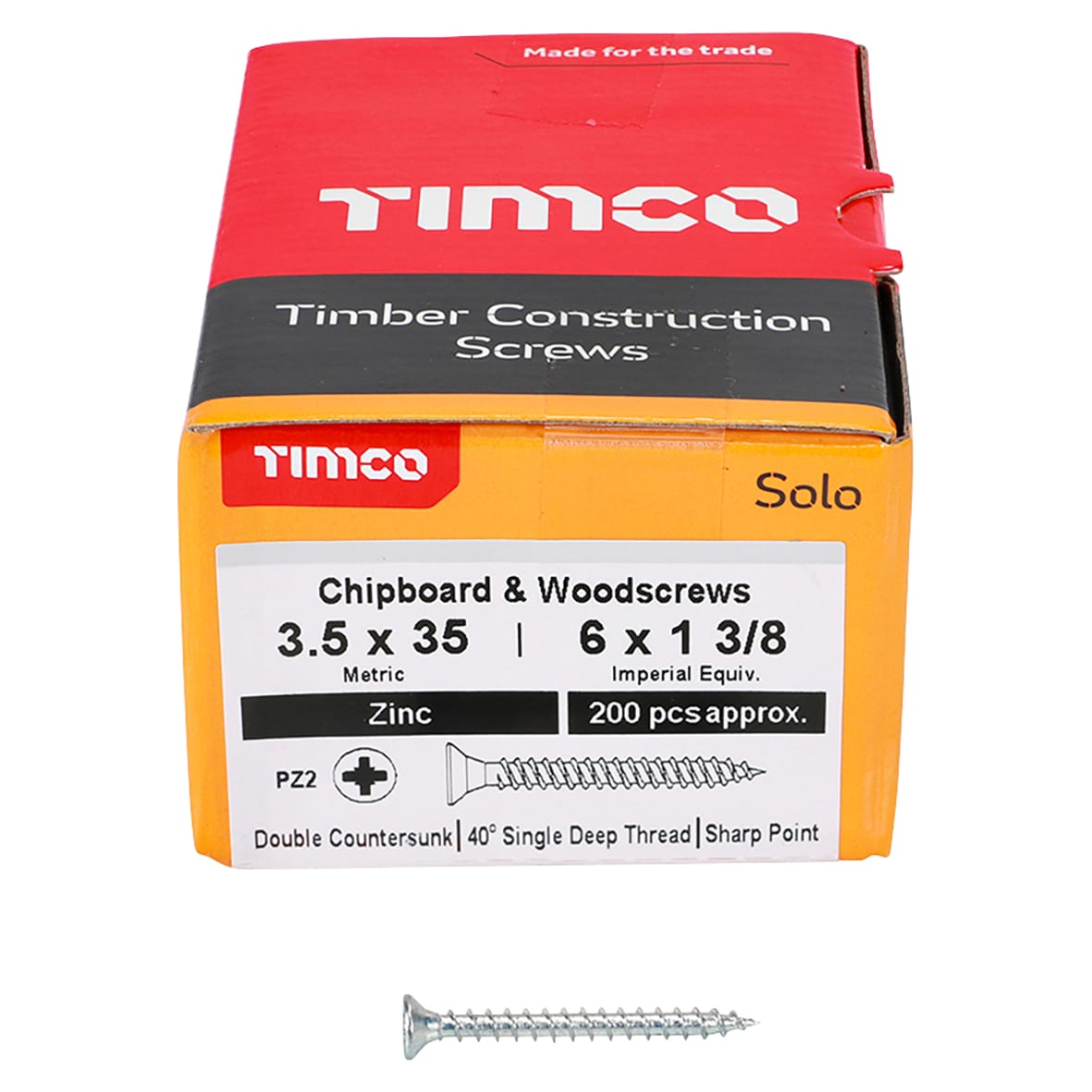 Solo Chippy Pozi Countersunk Wood Screws - 3.5 x 35mm - Zinc Plated - Pack of 200 - view 2
