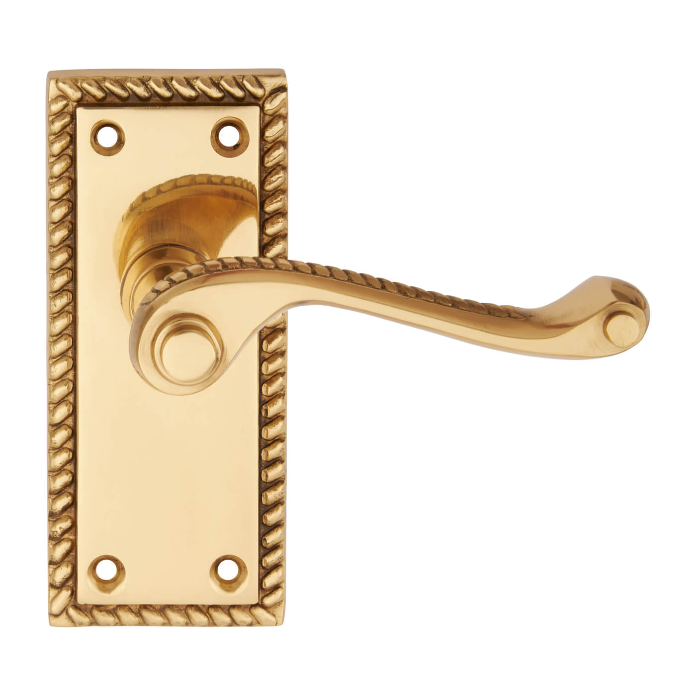 Polished Brass Georgian Scroll Latch Door Handles - Short Plate - 117 x 45mm - view 3