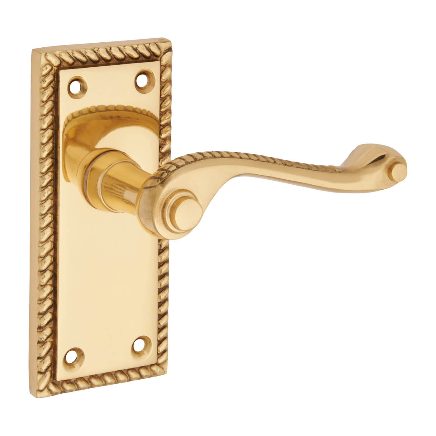 Polished Brass Georgian Scroll Latch Door Handles - Short Plate - 117 x 45mm - view 4