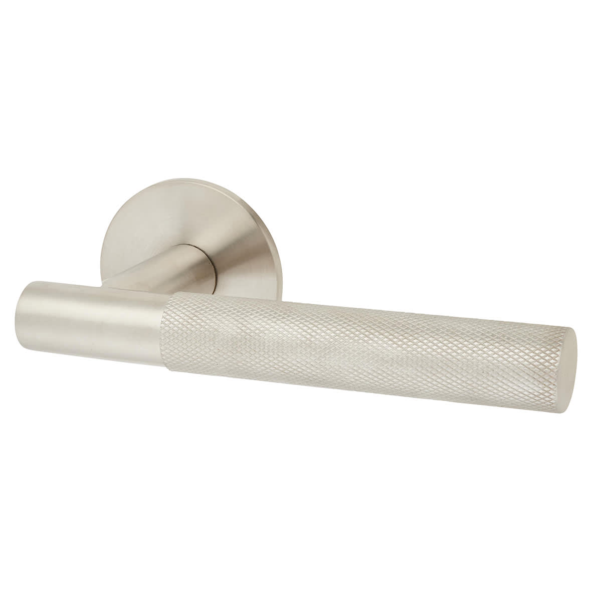Satin Stainless Steel Knurled Door Handles on Round Slim Rose - Schema Teckna Range - view 2