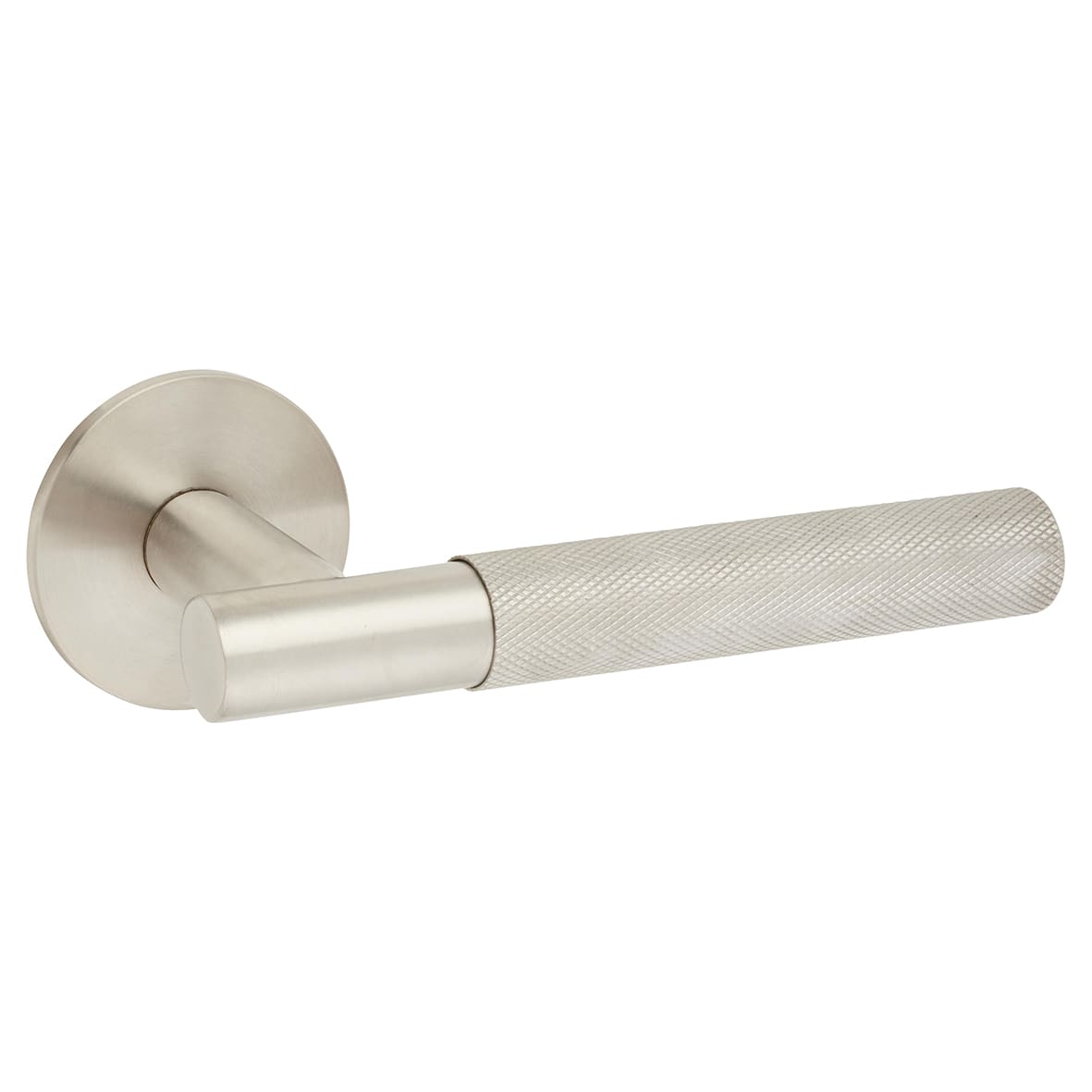 Satin Stainless Steel Knurled Door Handles on Round Slim Rose - Schema Teckna Range - view 3