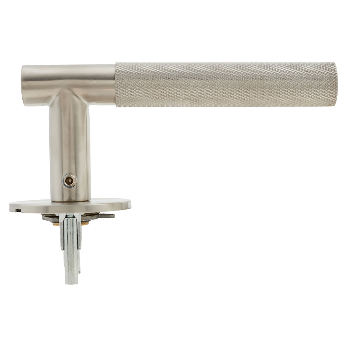 Satin Stainless Steel Knurled Door Handles on Round Slim Rose - Schema Teckna Range - view 5
