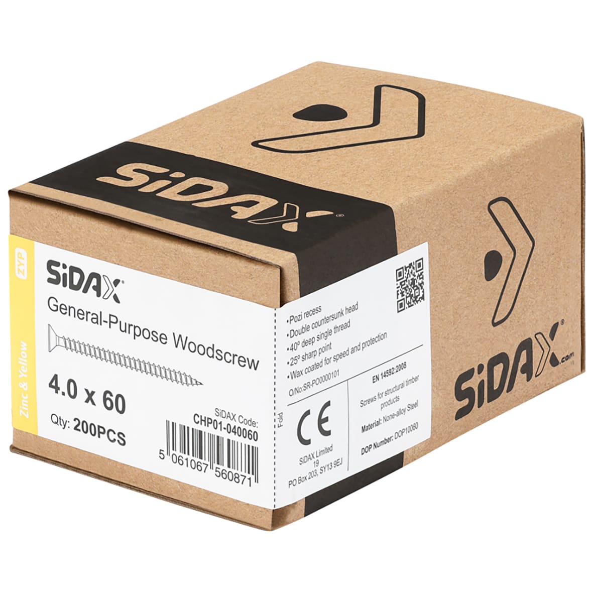 General Purpose Pozi Countersunk Chipboard Wood Screws - 4.0 x 60mm - Yellow Zinc - Pk of 200 - view 2