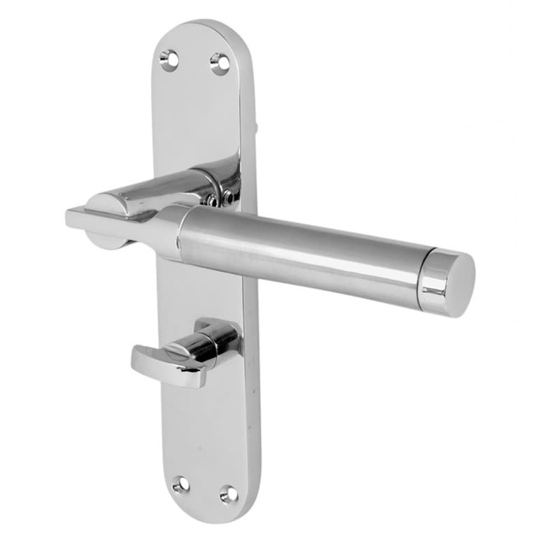 Satin/Polished Chrome Bathroom Lock Door Handles Pack - Parma Range - view 2