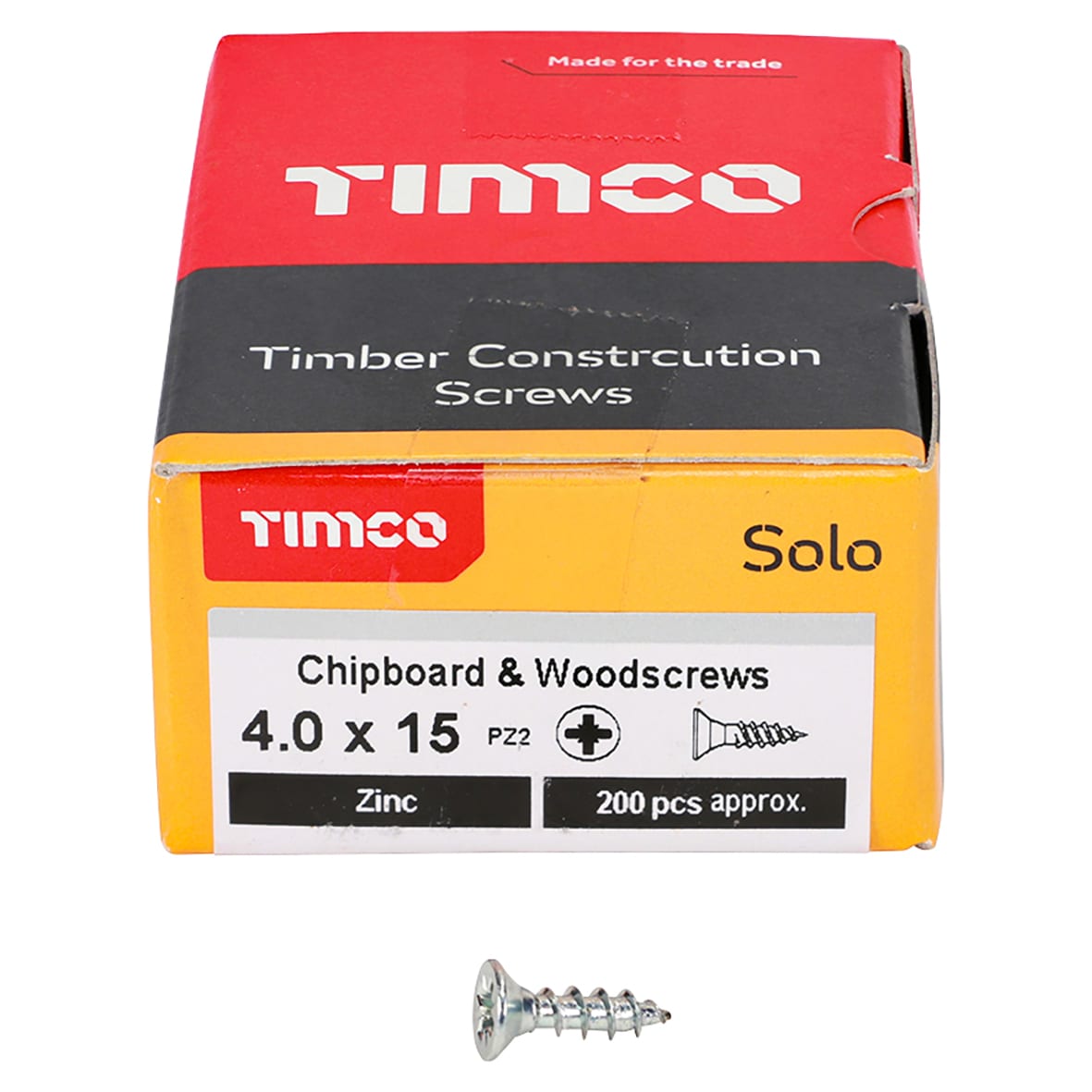 Solo Chippy Pozi Countersunk Wood Screws - 4.0 x 15mm - Zinc Plated - Pack of 200 - view 2