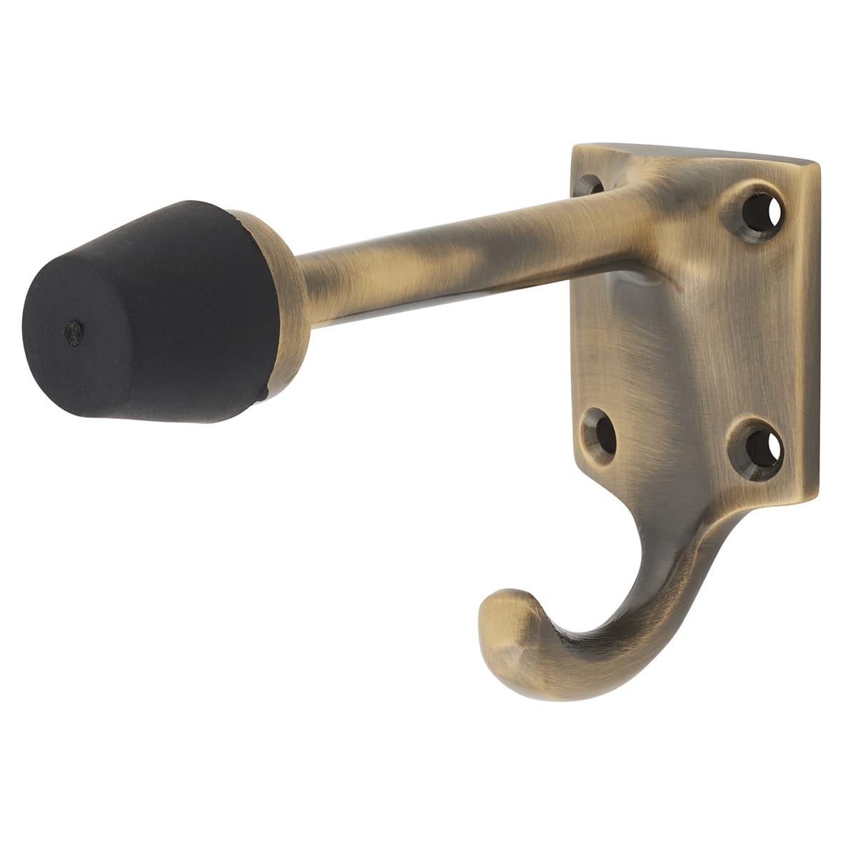 Cubical Single Hat & Coat Hook with Buffer - 85 x 55mm - Antique Brass - view 2