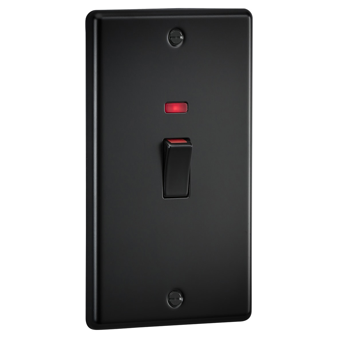 45A 2 Gang Round Edge Double Pole Cooker Switch with Neon - Matt Black - view 2
