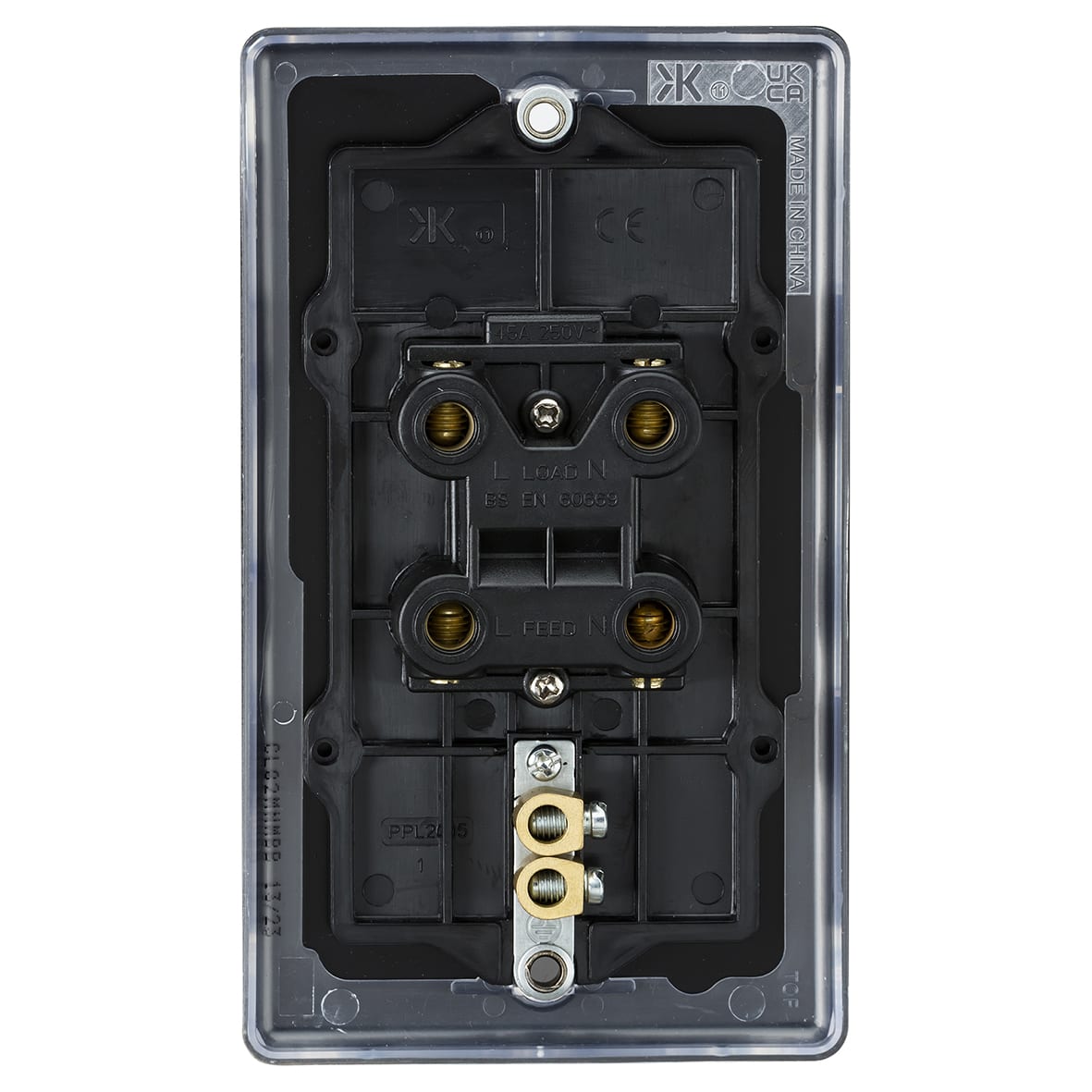 45A 2 Gang Round Edge Double Pole Cooker Switch with Neon - Matt Black - view 4
