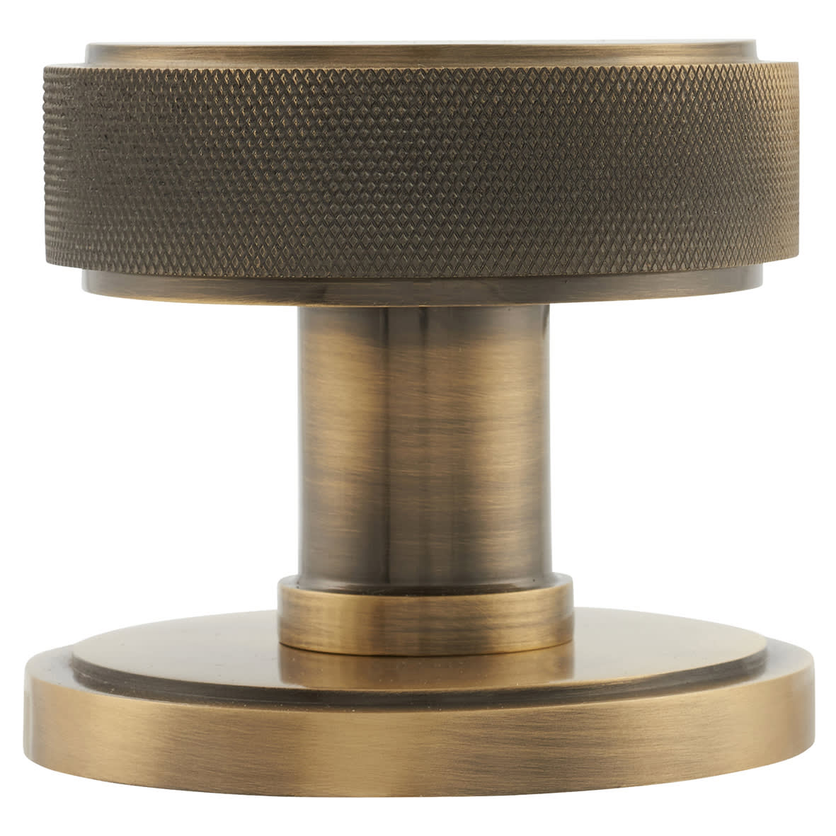 Antique Brass Knurled Centre Door Knob - 80mm Rose Diameter - view 2