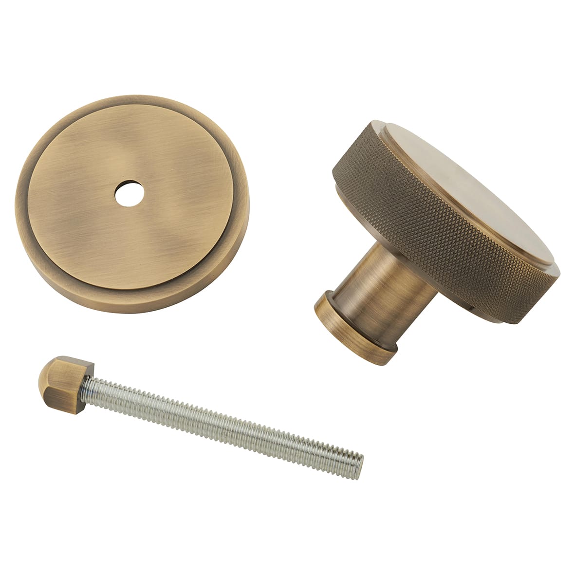 Antique Brass Knurled Centre Door Knob - 80mm Rose Diameter - view 3