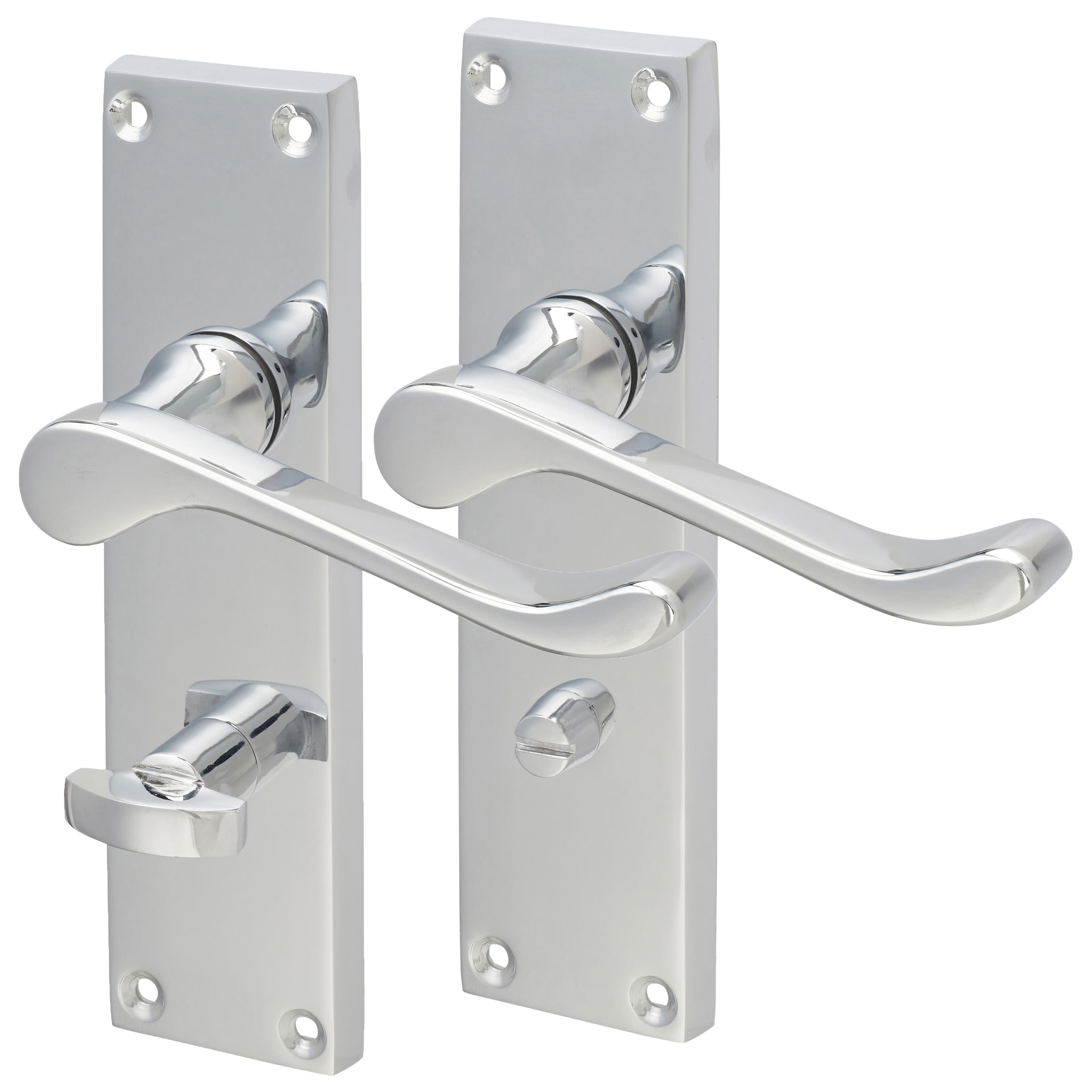 Polished Chrome Victorian Scroll Bathroom Door Handles - 155 x 42mm - view 2