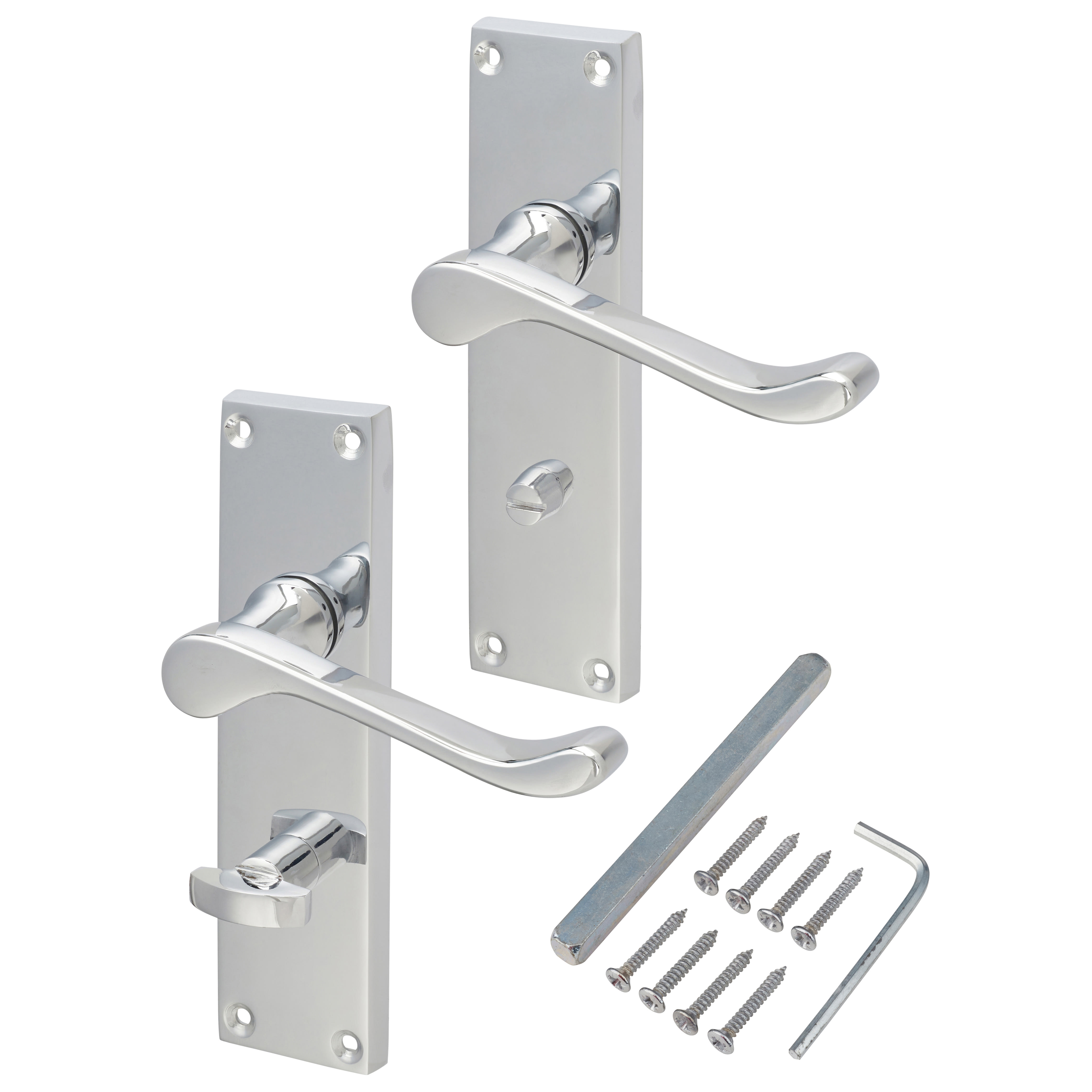 Polished Chrome Victorian Scroll Bathroom Door Handles - 155 x 42mm - view 3