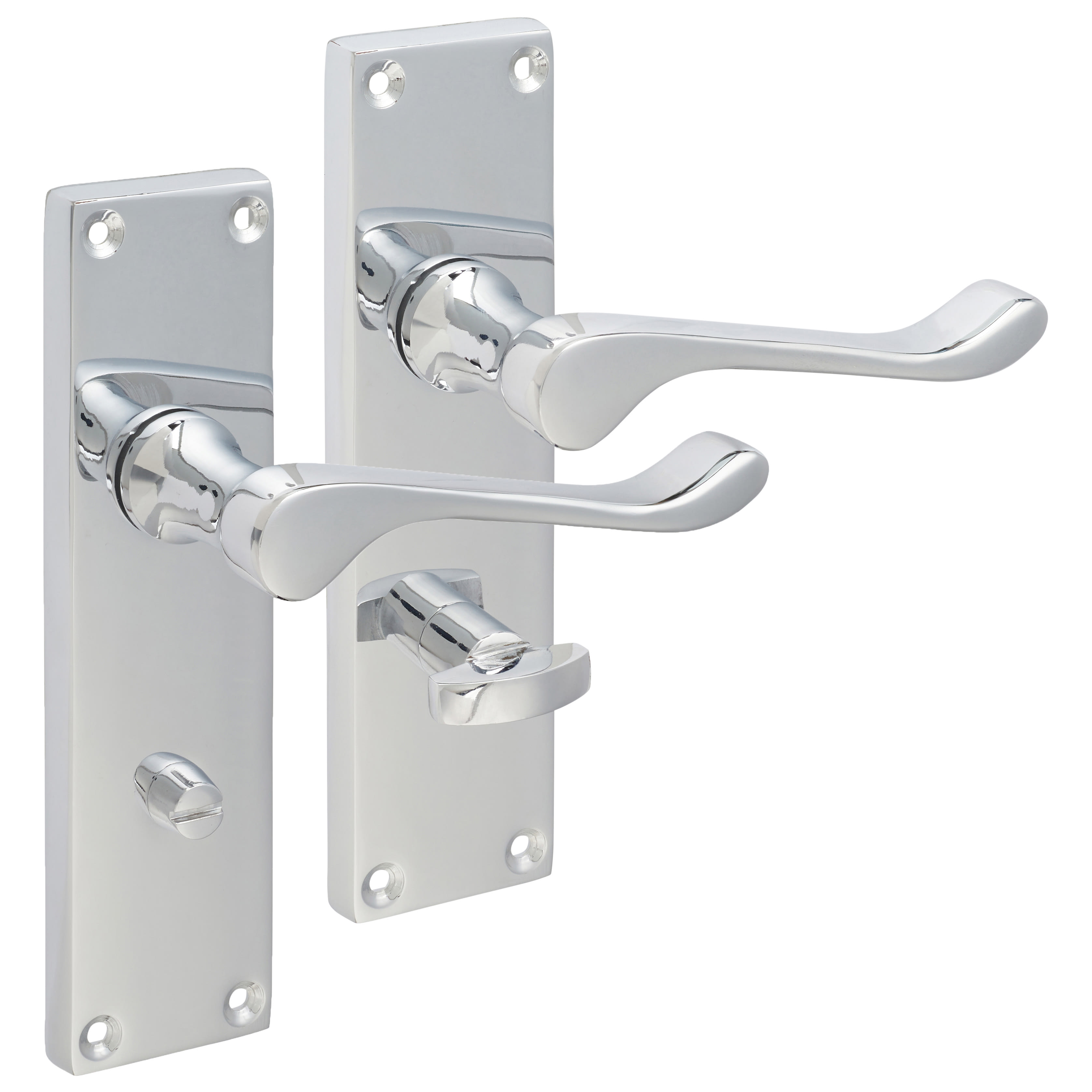 Polished Chrome Victorian Scroll Bathroom Door Handles - 155 x 42mm - view 4