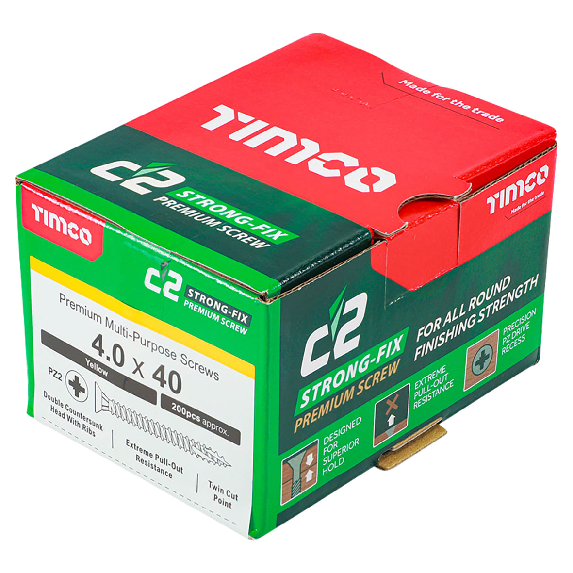 C2 Strong-Fix Pozi Double Countersunk Wood Screws - 4.0 x 40mm - Yellow Zinc - Pack of 200 - view 4