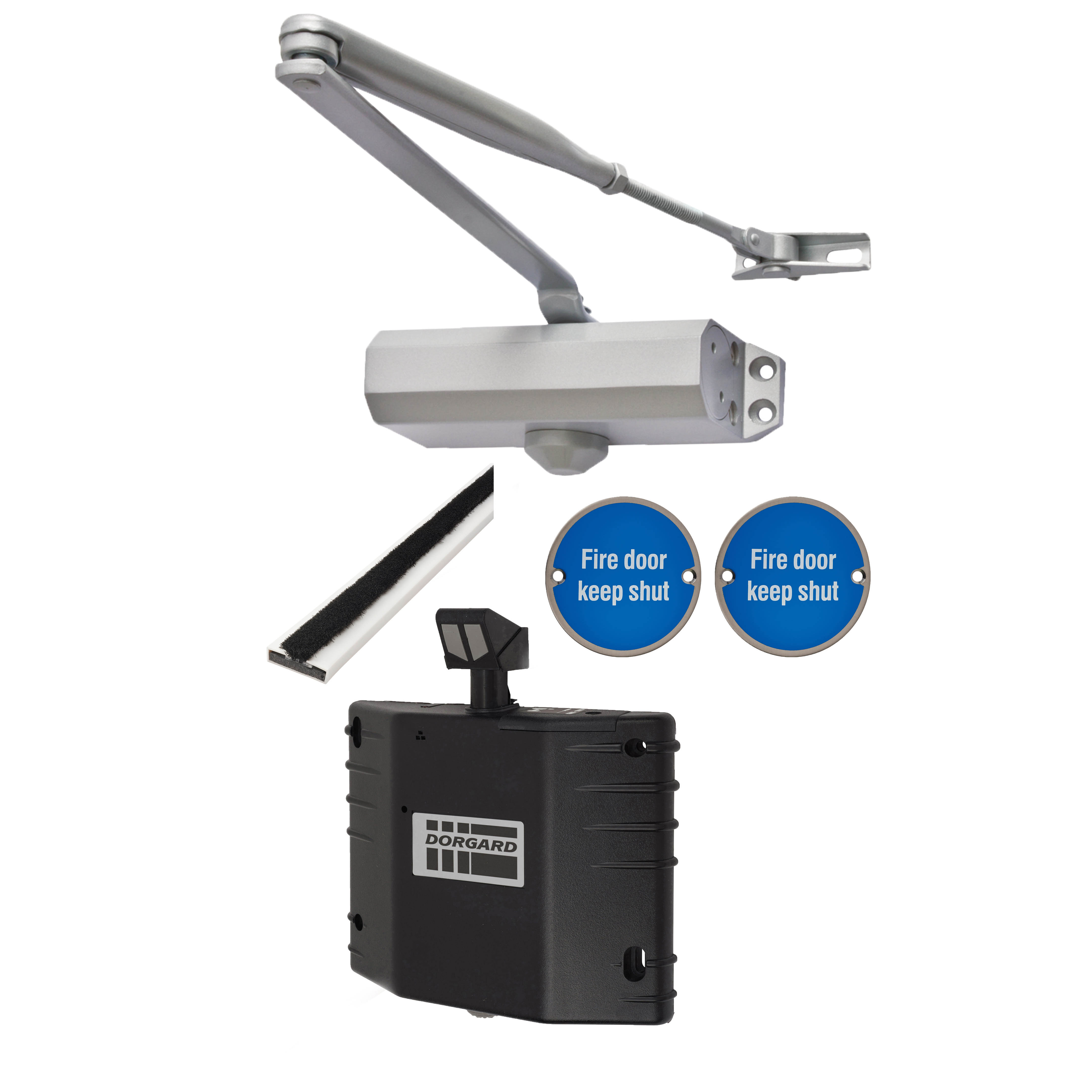 Light Duty Latch Door Handle on Rose Fire Door Kit & Dorgard Holder - Power Size 3 - Silver - view 5