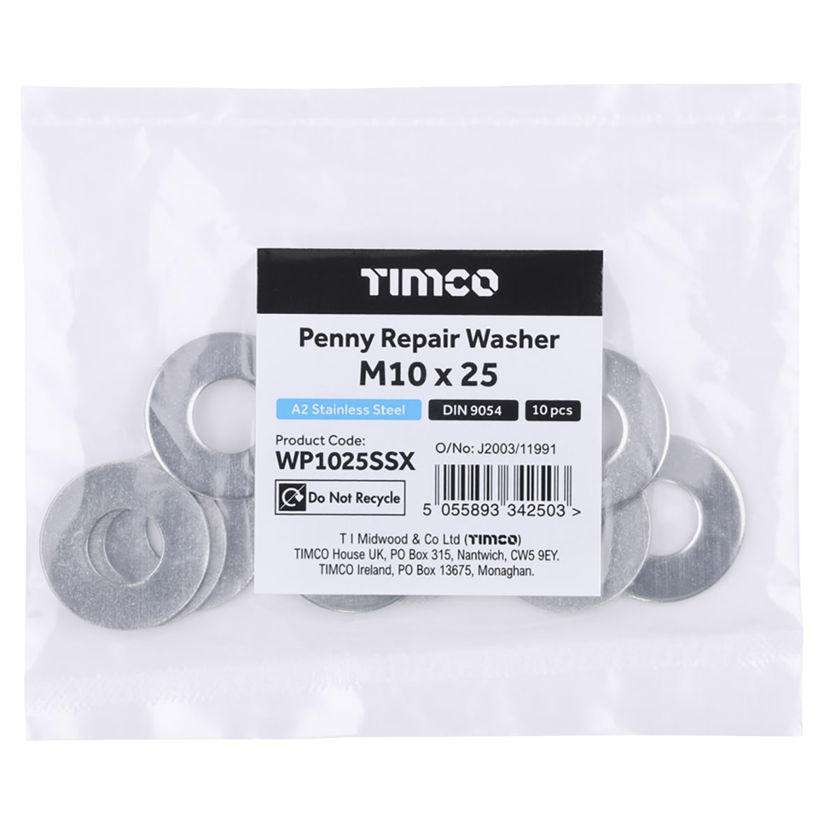 Penny/ Repair Washer - M10 x 25mm - A2 Stainless Steel - Pack of 10 - view 3