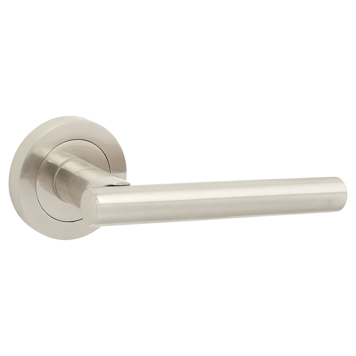 Satin Nickel Door Handles on Round Rose - Ella Range - view 2
