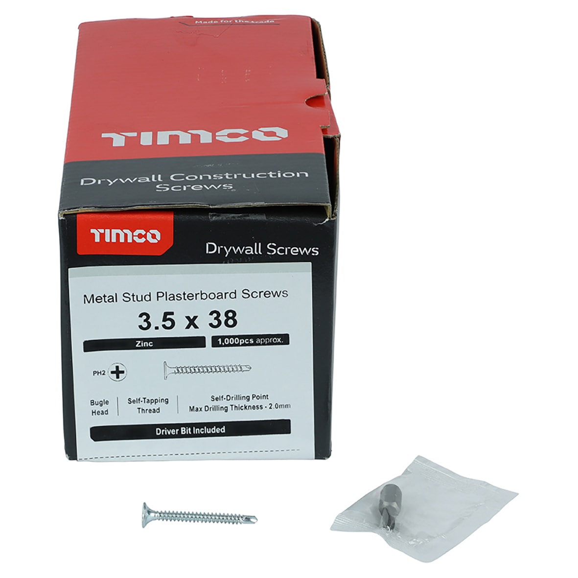 Self Drilling Fine Thread Drywall Screws - 3.5 x 38mm - Zinc - Pack of 1000 - view 4