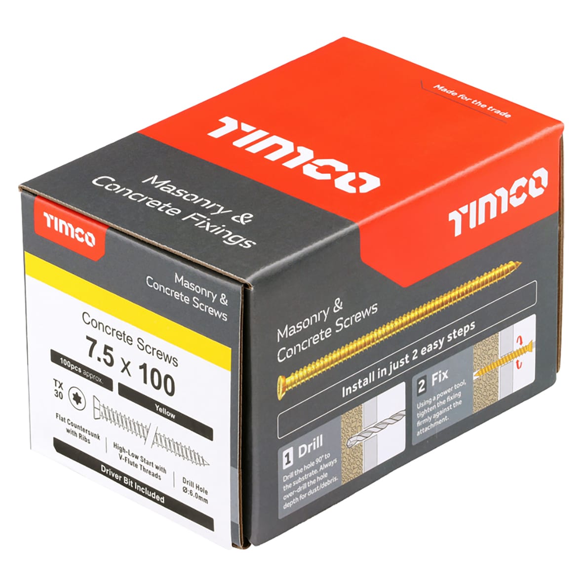 Multi-Fix Screw - Countersunk - Yellow Passivated - 7.5 x 100mm - Pack of 100 - view 3