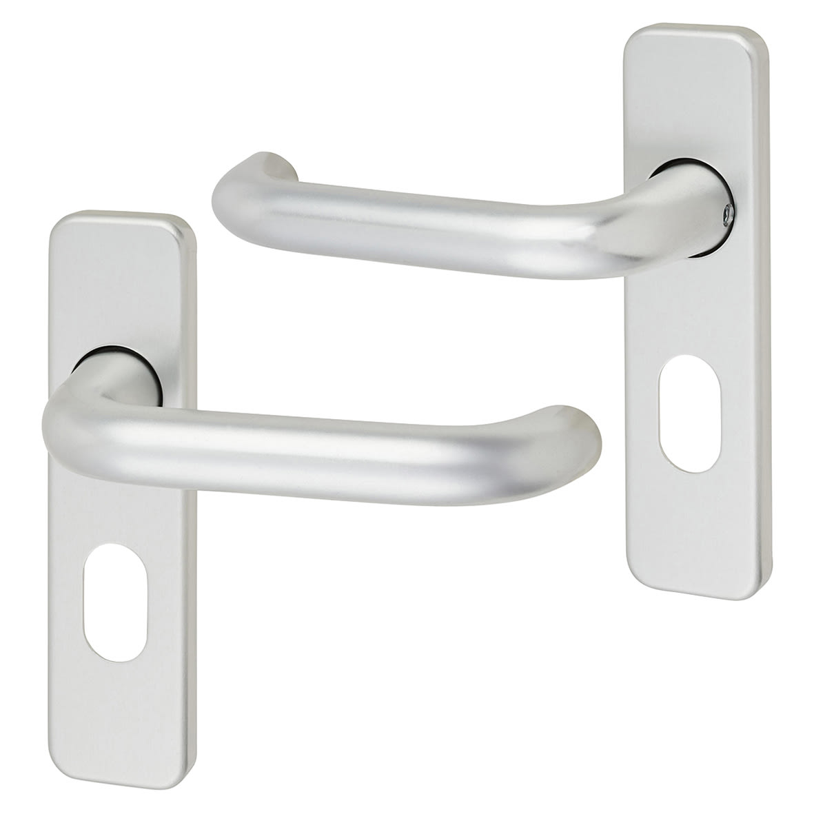 Satin Aluminium 20mm Return to Door Oval Lock Door Handles - 155 x 40mm - view 2