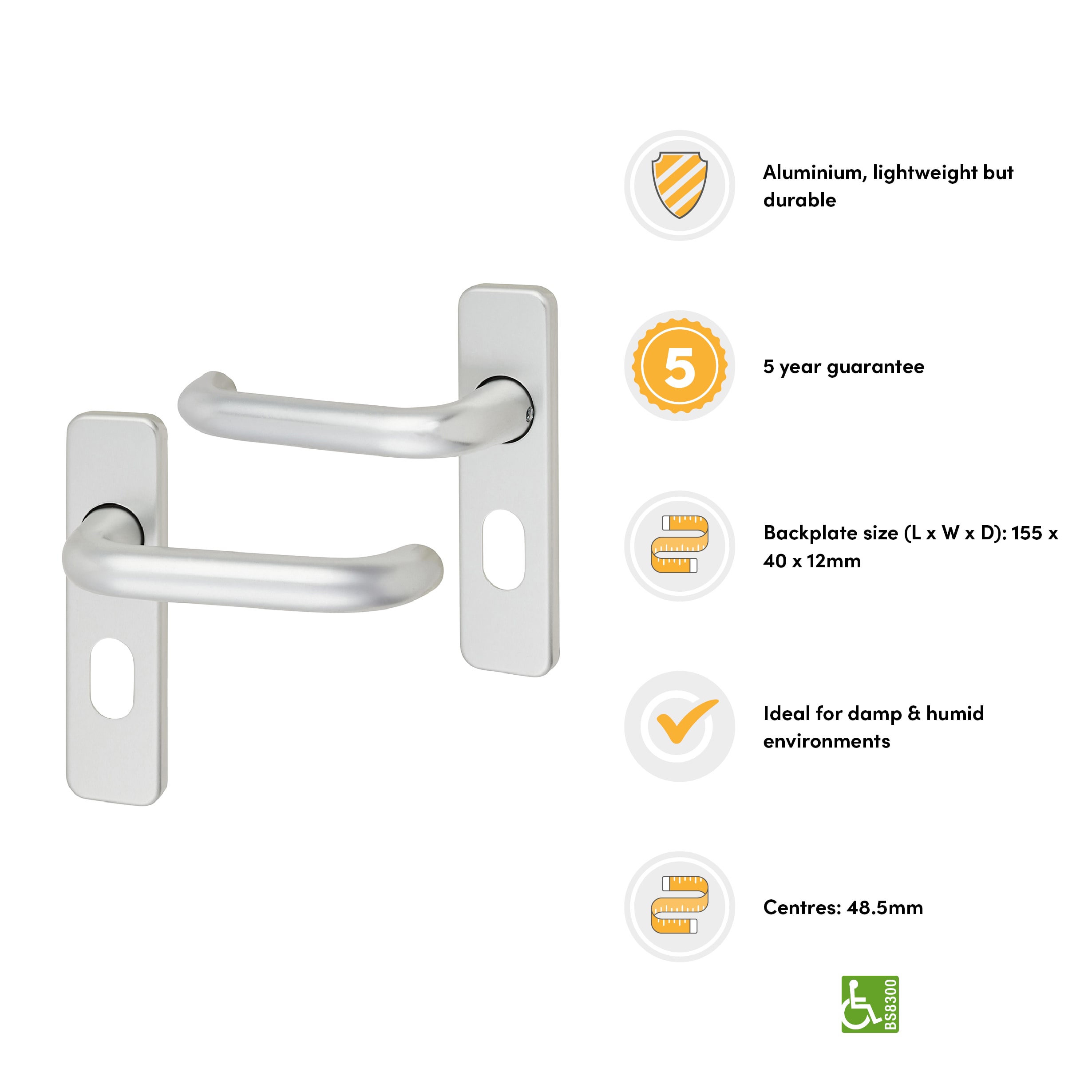 Satin Aluminium 20mm Return to Door Oval Lock Door Handles - 155 x 40mm - view 3