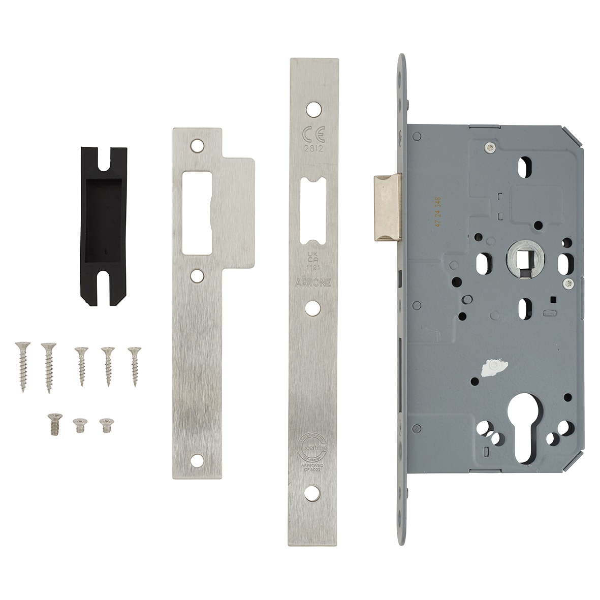 DIN Upright Latch - 88mm Case - 60mm Backset - Square - Satin Stainless Steel - view 2