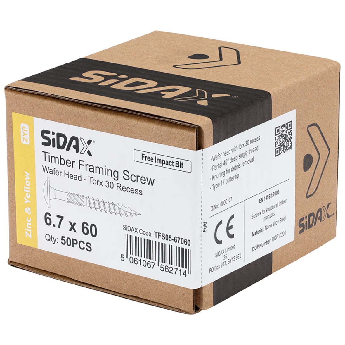Timber Frame Screws Wafer Head - 6.7 x 60mm - Yellow Zinc - Pack of 50 - view 2