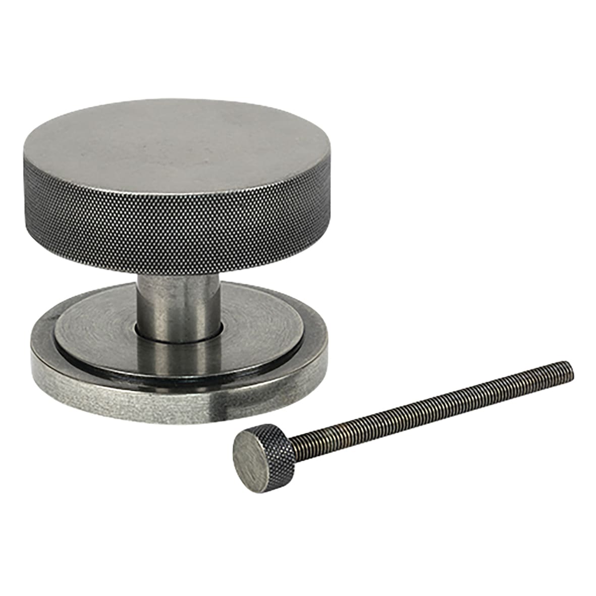 Brompton Pewter Round Knurled Centre Door Knob on Art Deco Rose - 90mm Rose Diameter - view 2
