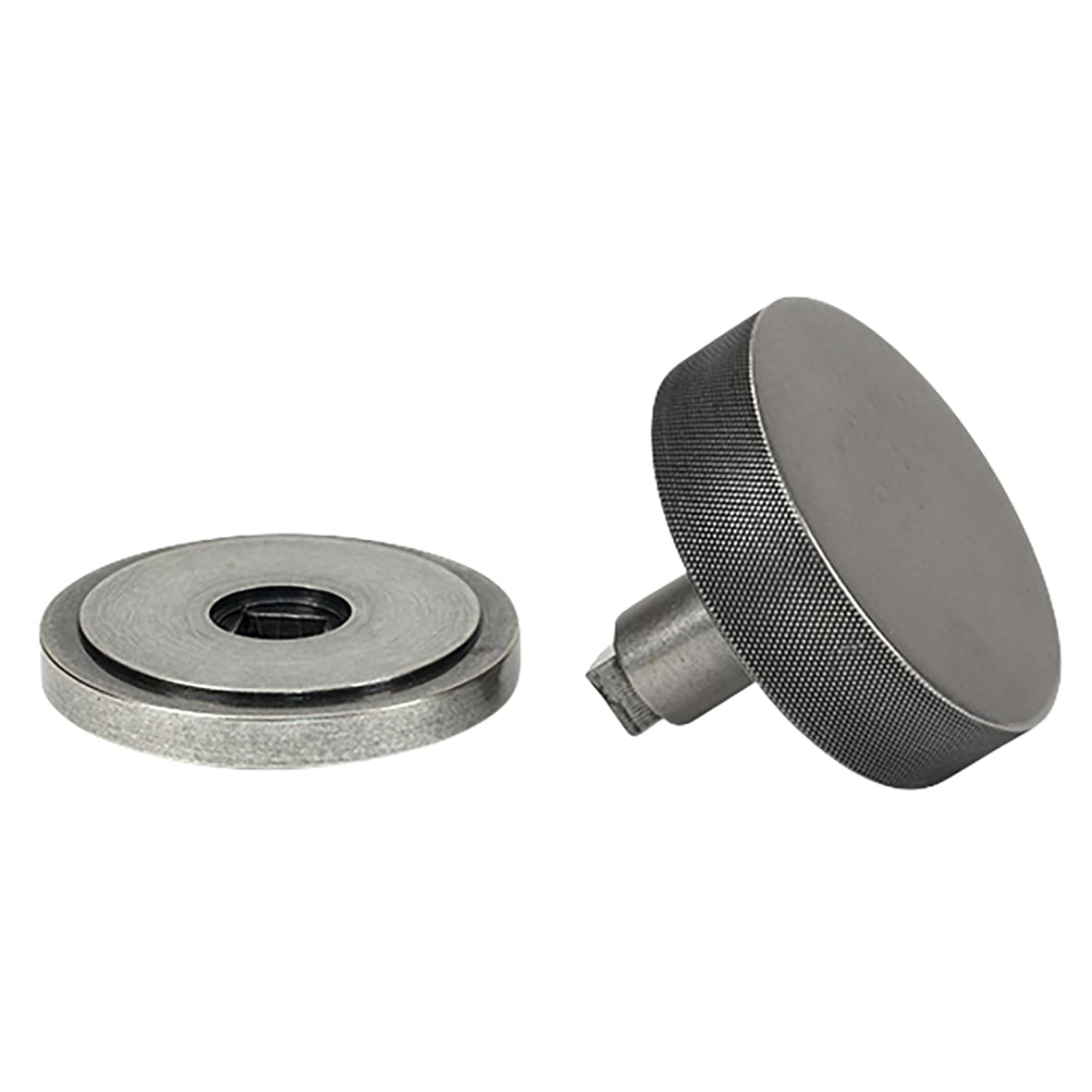 Brompton Pewter Round Knurled Centre Door Knob on Art Deco Rose - 90mm Rose Diameter - view 3