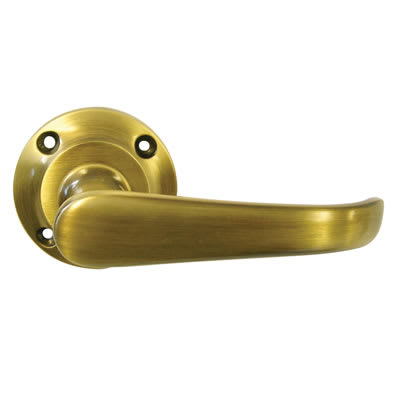 Marcus Antique Brass Door Handles on Round Rose - Windsor Range - view 2