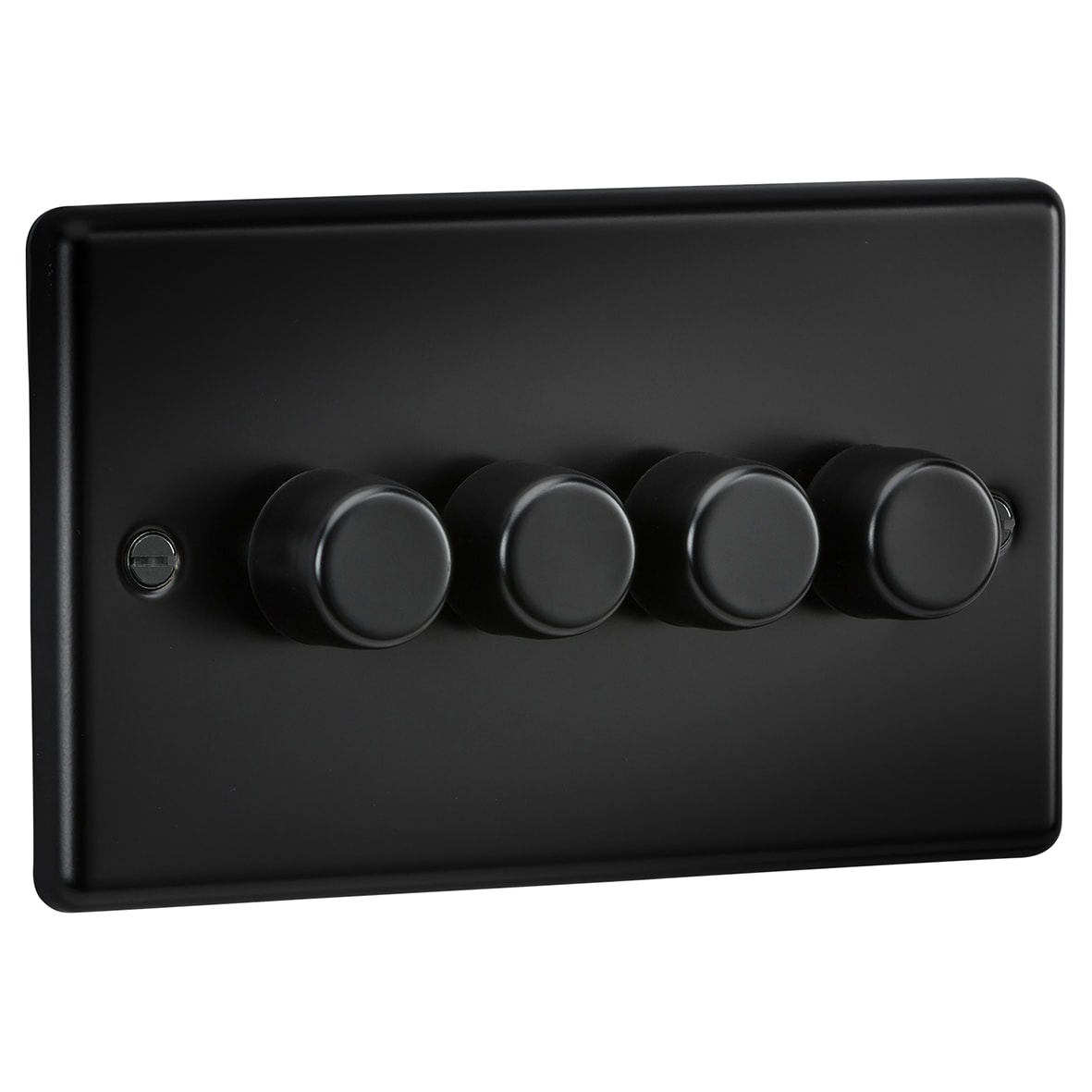 5-150W 4 Gang 2 Way Push On/Off Rotary Rounded Intelligent LED Dimmer - Matt Black - view 2