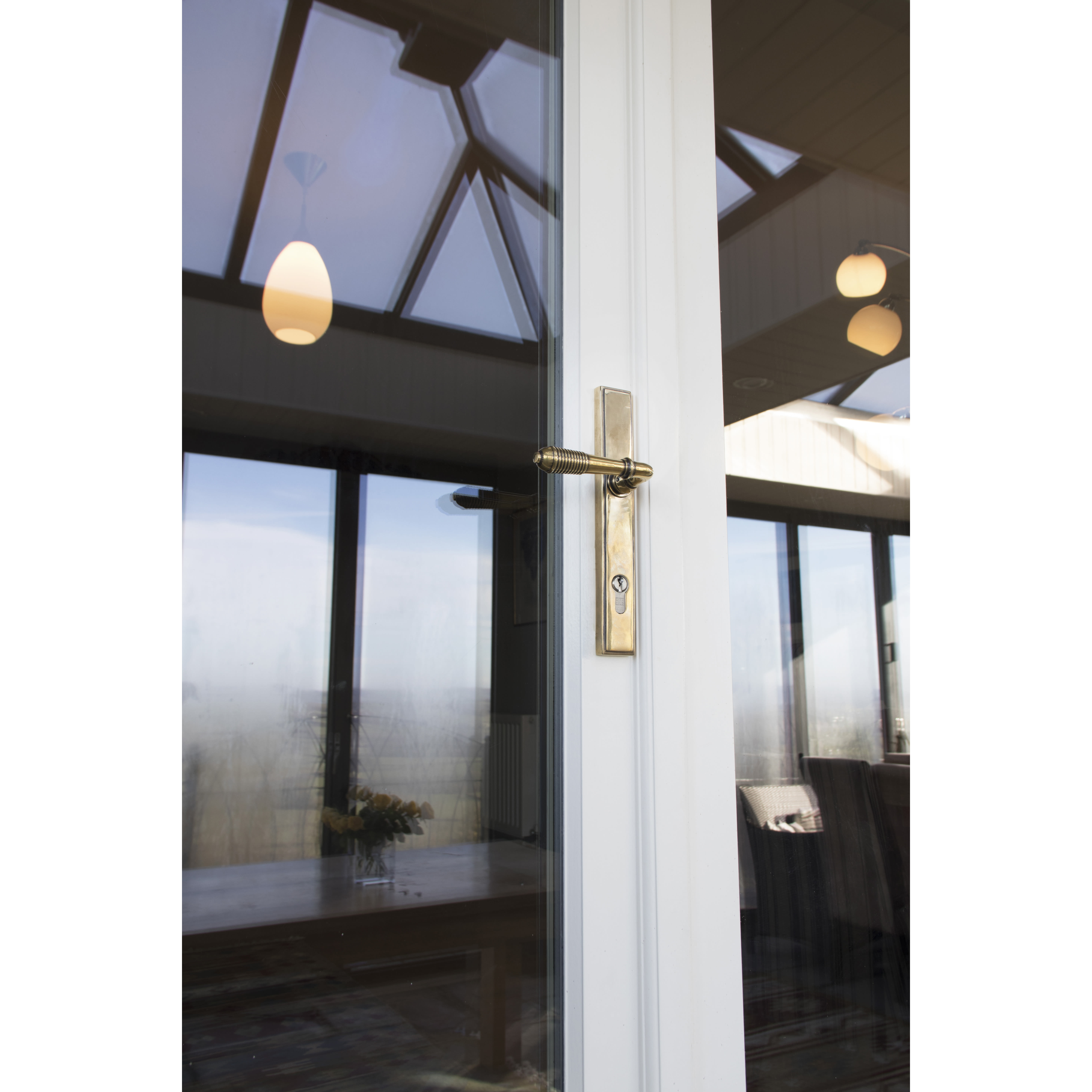 Aged Brass uPVC Reeded Slimline Multipoint Euro Lock Door Handles - 92mm c/c - view 2