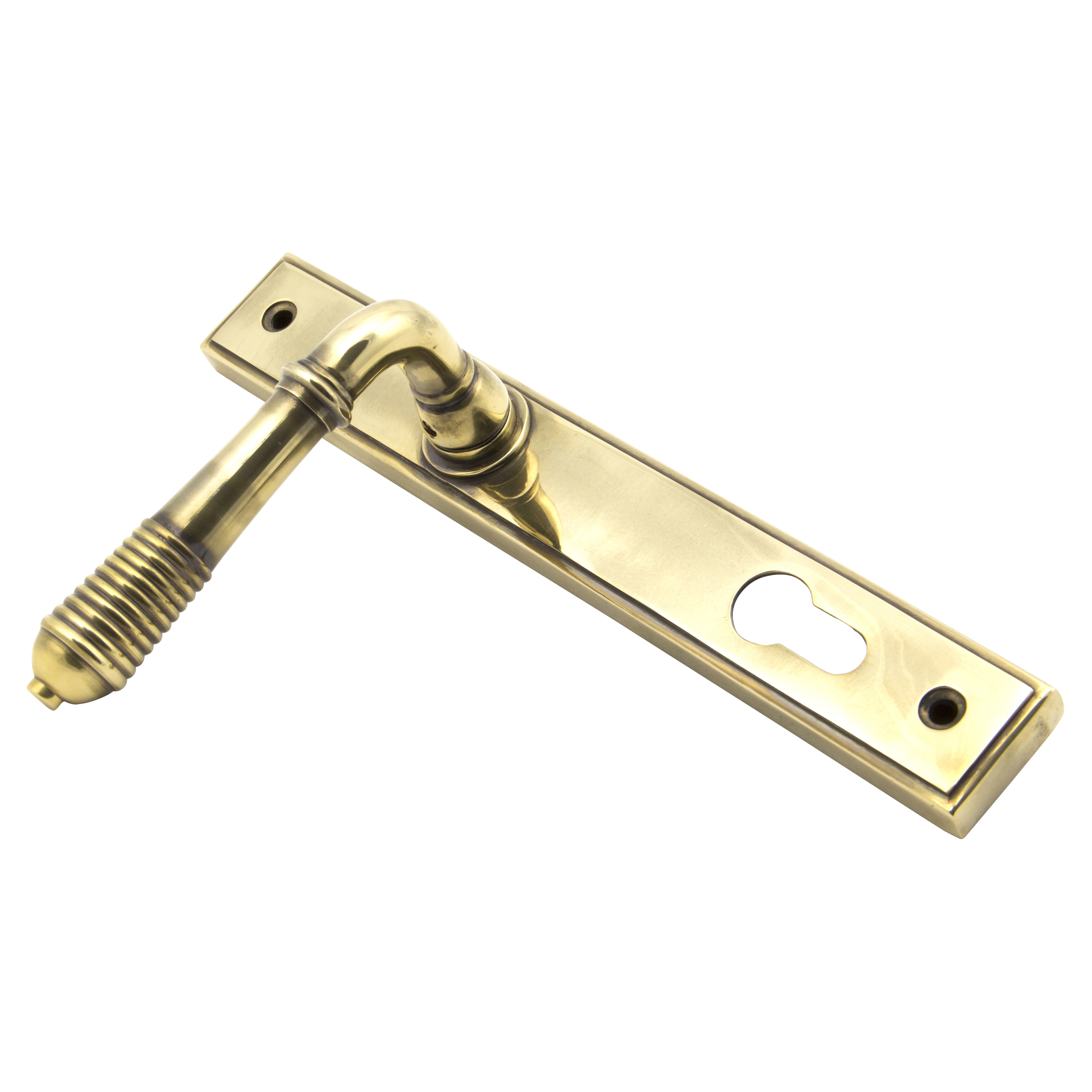 Aged Brass uPVC Reeded Slimline Multipoint Euro Lock Door Handles - 92mm c/c - view 3