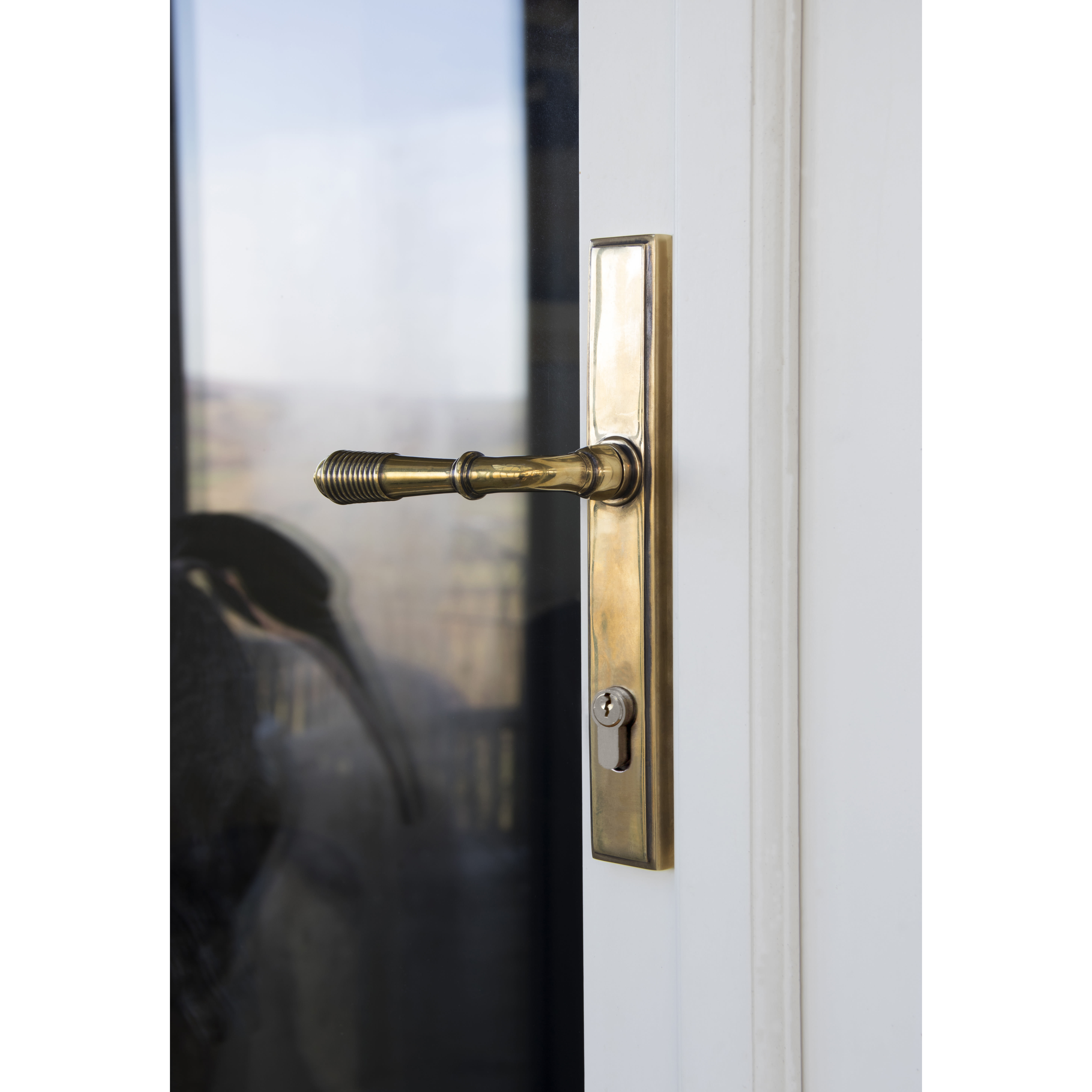 Aged Brass uPVC Reeded Slimline Multipoint Euro Lock Door Handles - 92mm c/c - view 4