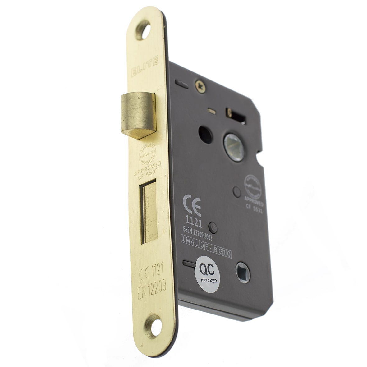 Fire-Rated Bolt Through Bathroom Lock - 65mm Case - 45mm Backset - Radius - Satin Brass - view 2