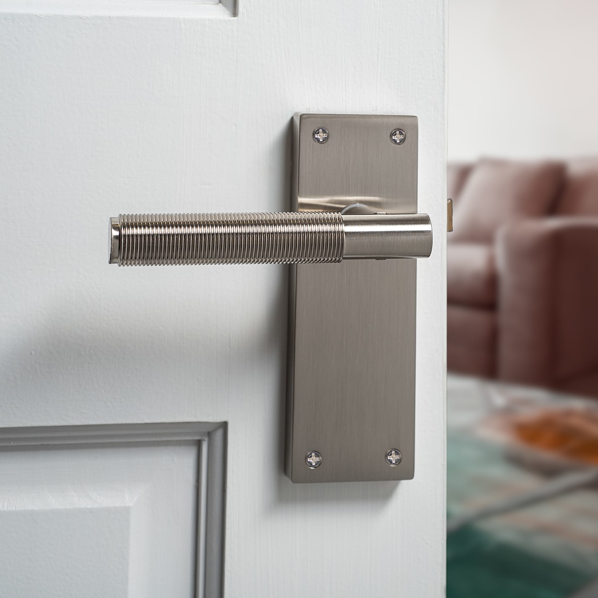 Satin Nickel Reeded Latch Door Handles - Lily Range - 155 x 55mm - view 4