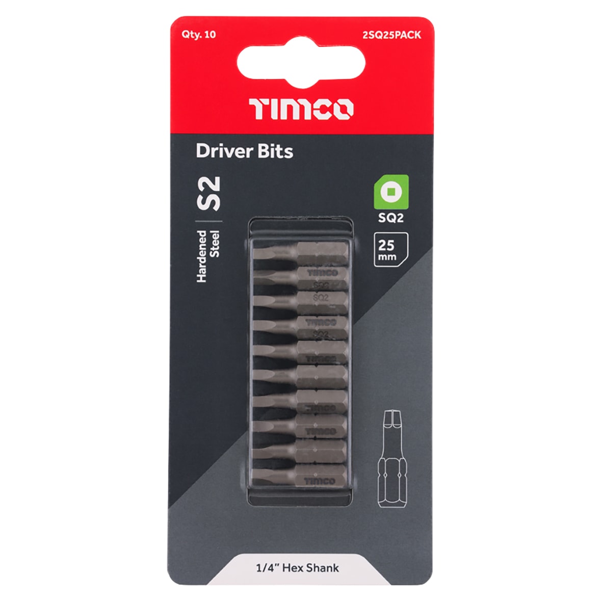 Steel Driver Bits - Square - No.2 - 25mm Length - Pack of 10 - view 3