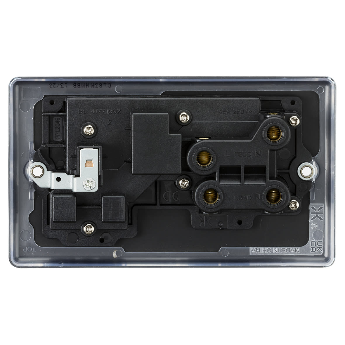 45A Round Edge DP Cooker Switch & 13A Socket with Neons - Matt Black/Black Insert - view 4