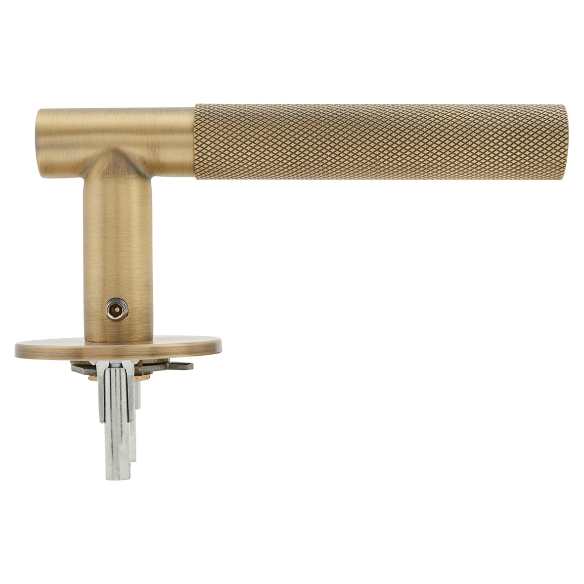 Matt Antique Brass Knurled Door Handles on Round Slim Rose - Schema Teckna Range - view 5