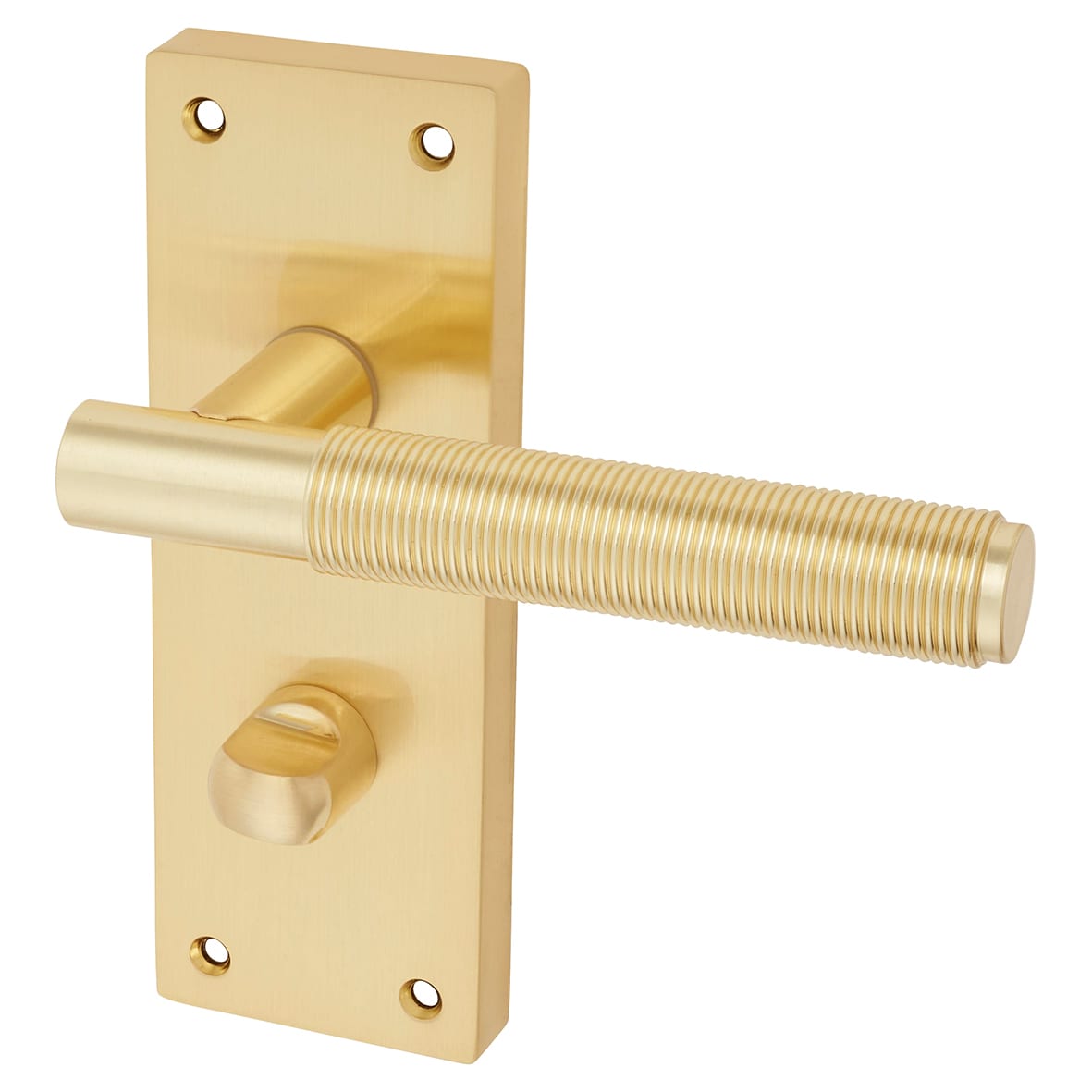 Satin Brass Reeded Bathroom Lock Door Handles Pack - Lily Range - view 2