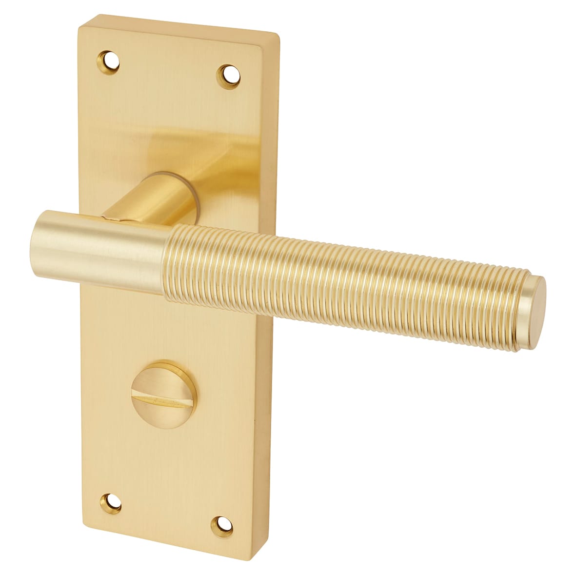 Satin Brass Reeded Bathroom Lock Door Handles Pack - Lily Range - view 3