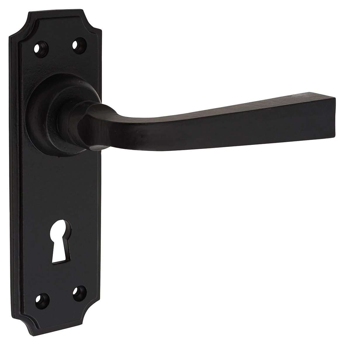 Smooth Black Keyhole Lock Door Handles - York Range - 152 x 48mm - view 2