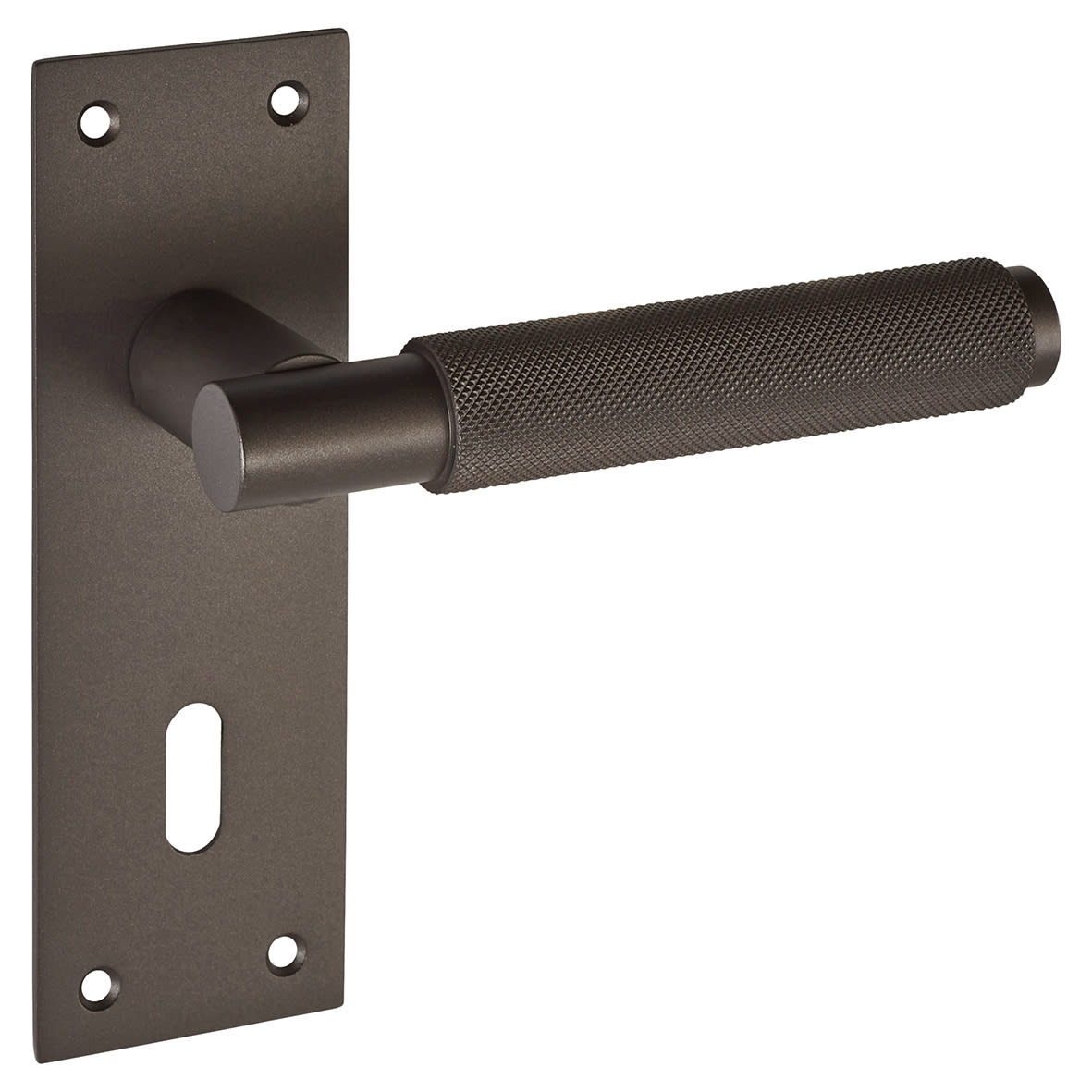 Brass Matt Bronze Knurled Keyhole Lock Door Handles - Varese Range - 130 x 55mm - view 2