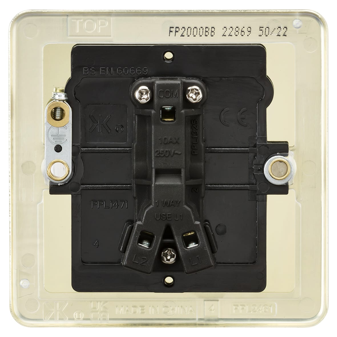 10AX 1 Gang 2 Way Flat Plate Light Switch - Brushed Brass - view 4