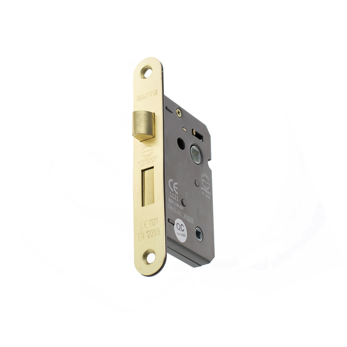 Fire-Rated Bolt Through Bathroom Lock - 77mm Case - 57mm Backset - Radius - Satin Brass - view 2