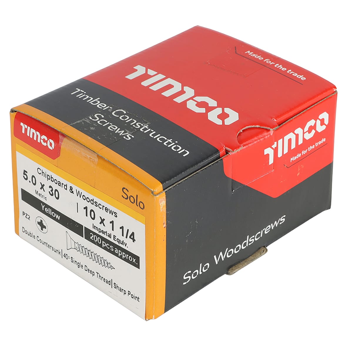 Solo Chippy Pozi Countersunk Wood Screws - 5.0 x 30mm - Yellow Zinc - Pack of 200 - view 4